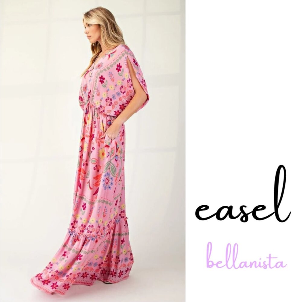 easel Lg Pink Floral Maxi Dress - Picture 4 of 11